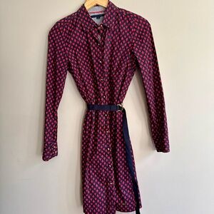 Tommy Hilfiger Red and Navy Long Sleeve Dress 100% Cotton